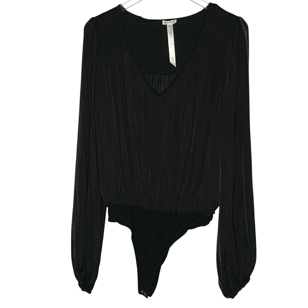 Free People Smockin Rockin Bodysuit S Black One Piece V Neck Long Sleeve